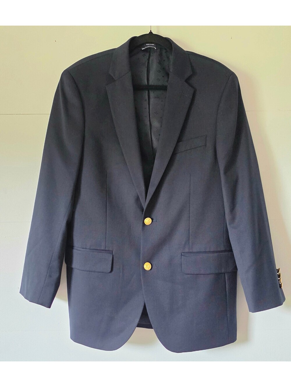 Saddlebred Mens Blazer 40R Navy Gold Buttons Wool Blnd Classic Fit Sport Coat431